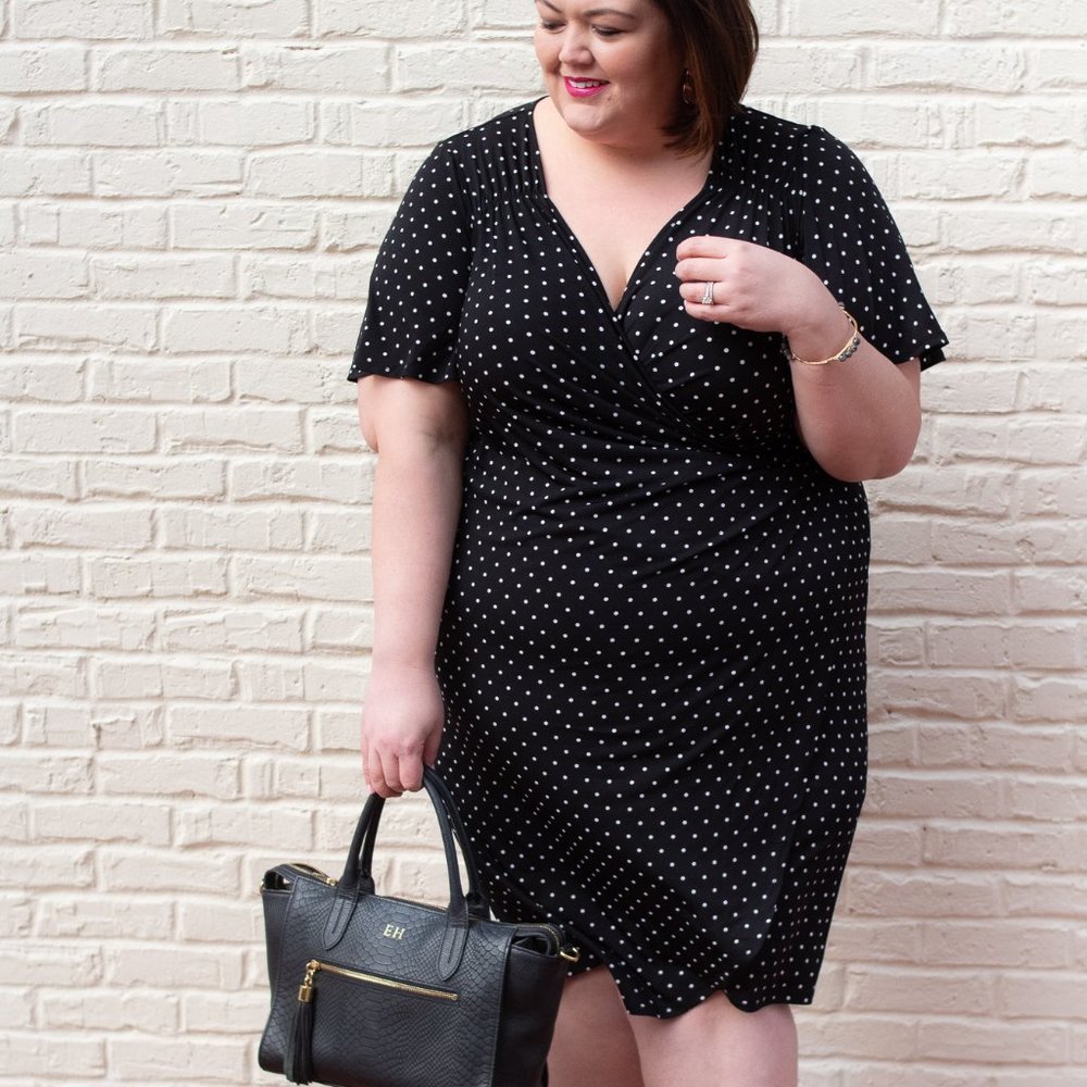 Catherines Polka Dot Faux Wrap Dress 26/28W